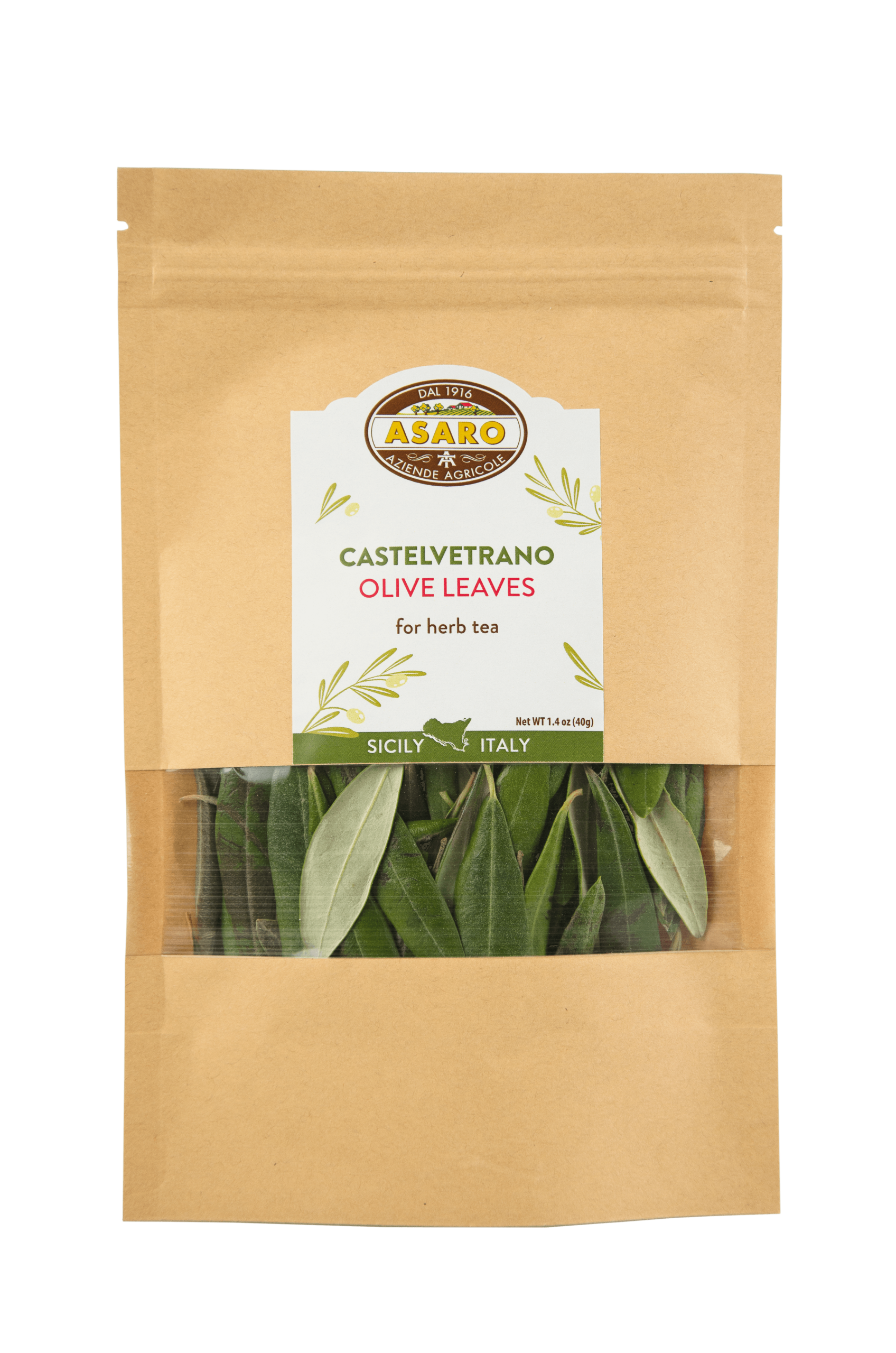 tisanna-folgie-d'ulivo Castelvetrano Olive Leaves Herbal Tea, Asaro Farms - 1.4oz (40g) - Image 1