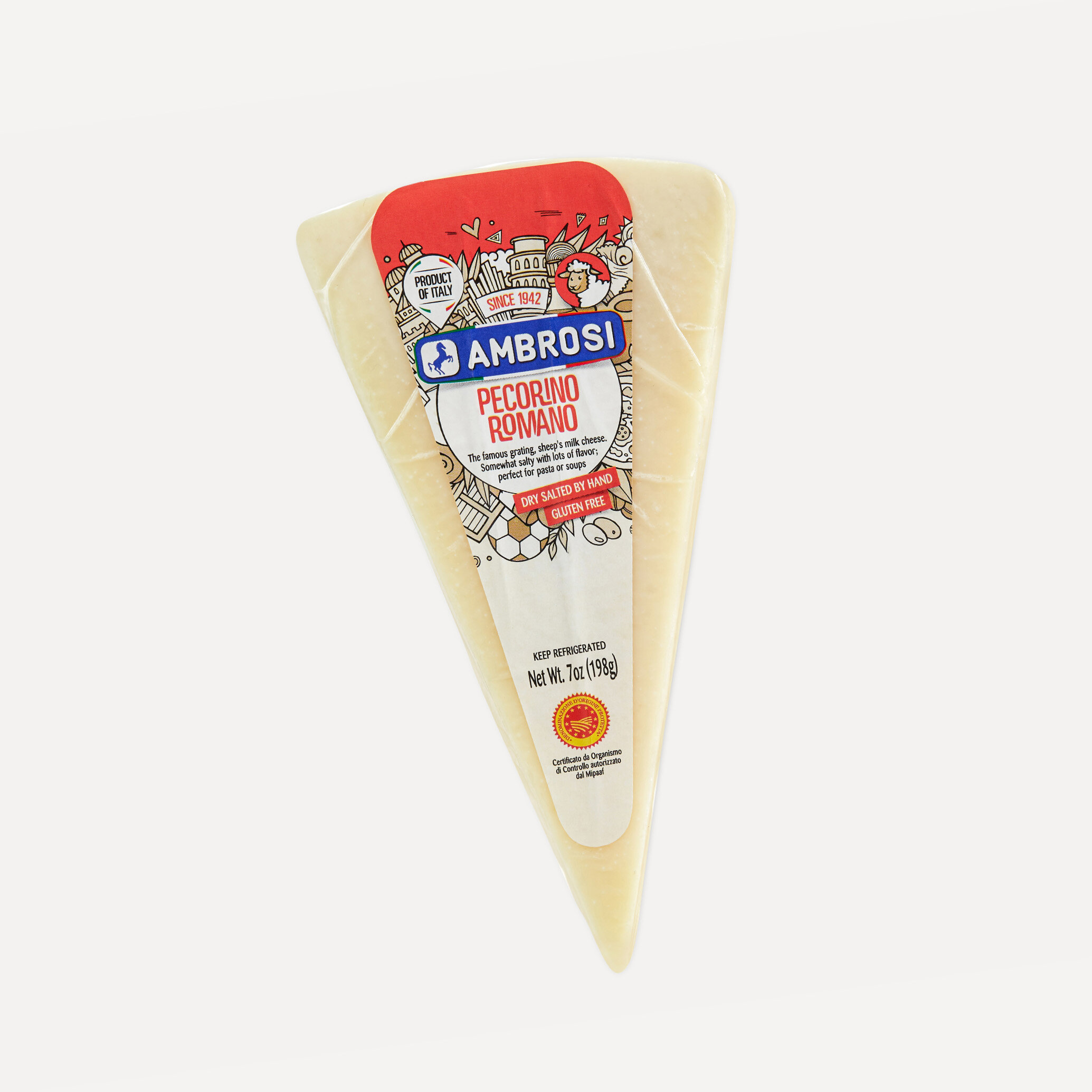 Pecorino-Romano Ambrosi, Pecorino Romano Cheese Wedge 7 oz - Image 1