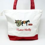 Partanna, "I Love Sicily" Canvas Tote Bag (Red/White with Zipper)