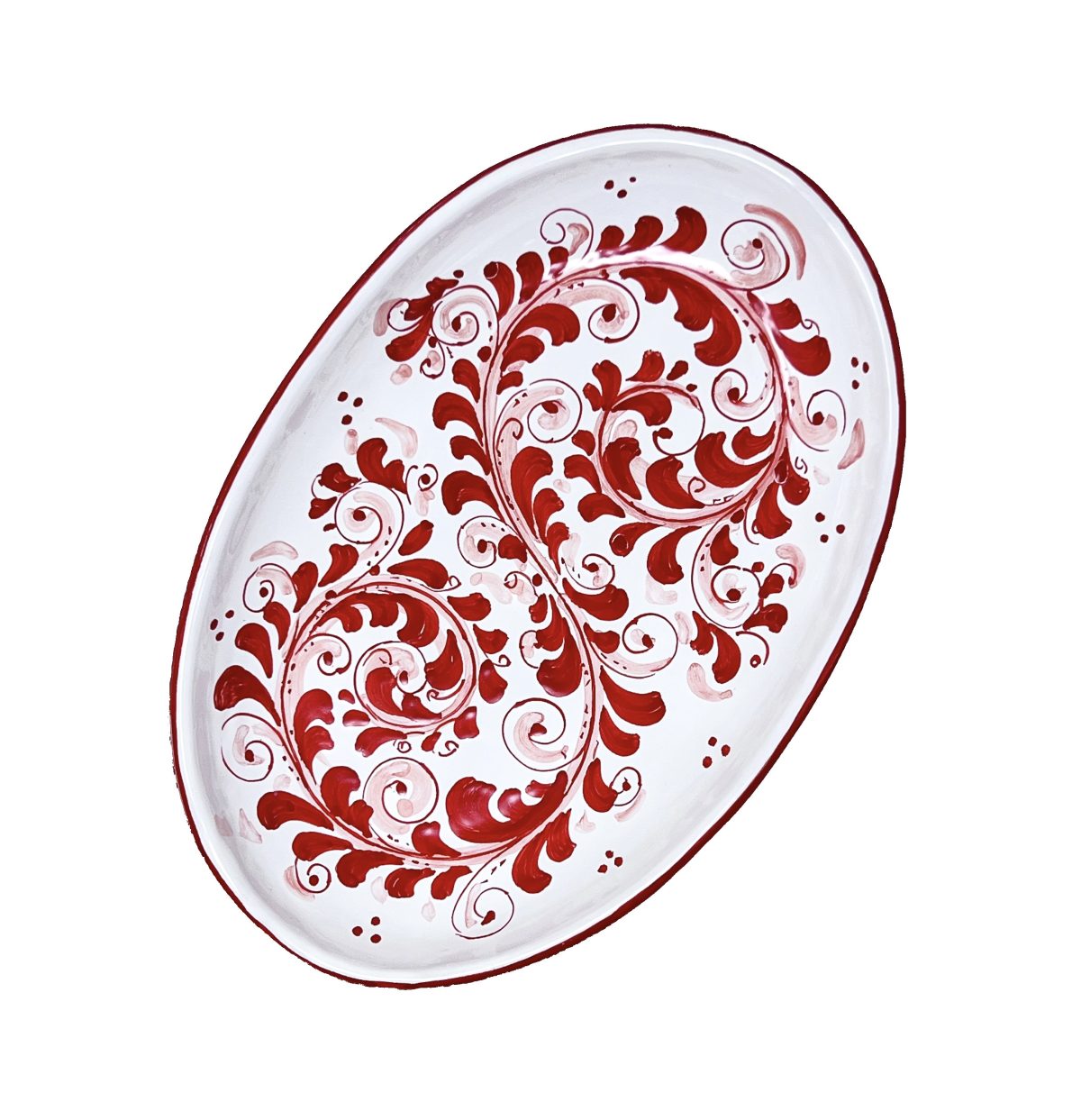 Hand-Painted Ceramic Red Long Oval Plate, Small - 20 cm (7.9 inch) - Image 2