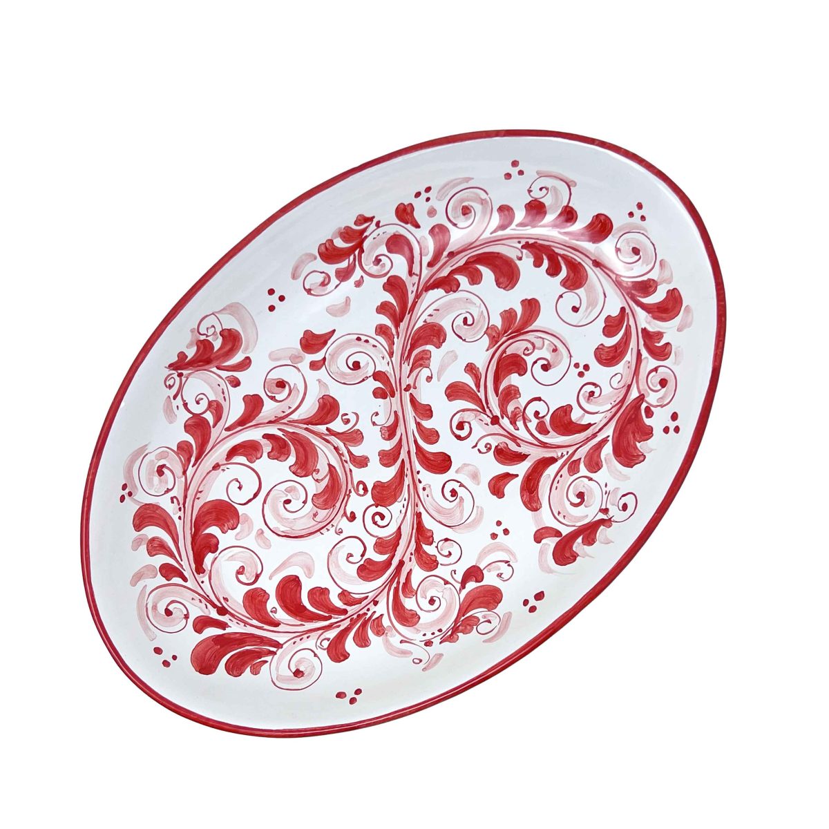 Hand-Painted Ceramic Red Long Oval Plate, Large - 35cm (13,78 inch) - Image 2