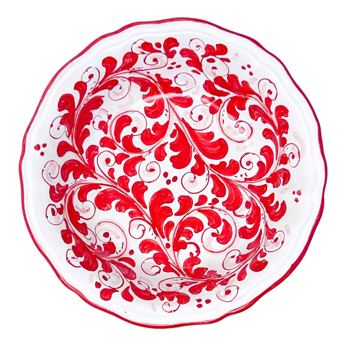 Hand-Painted Scalloped RED Bowl, Sicilian Ceramic – 19 cm (7.5”) - Image 2