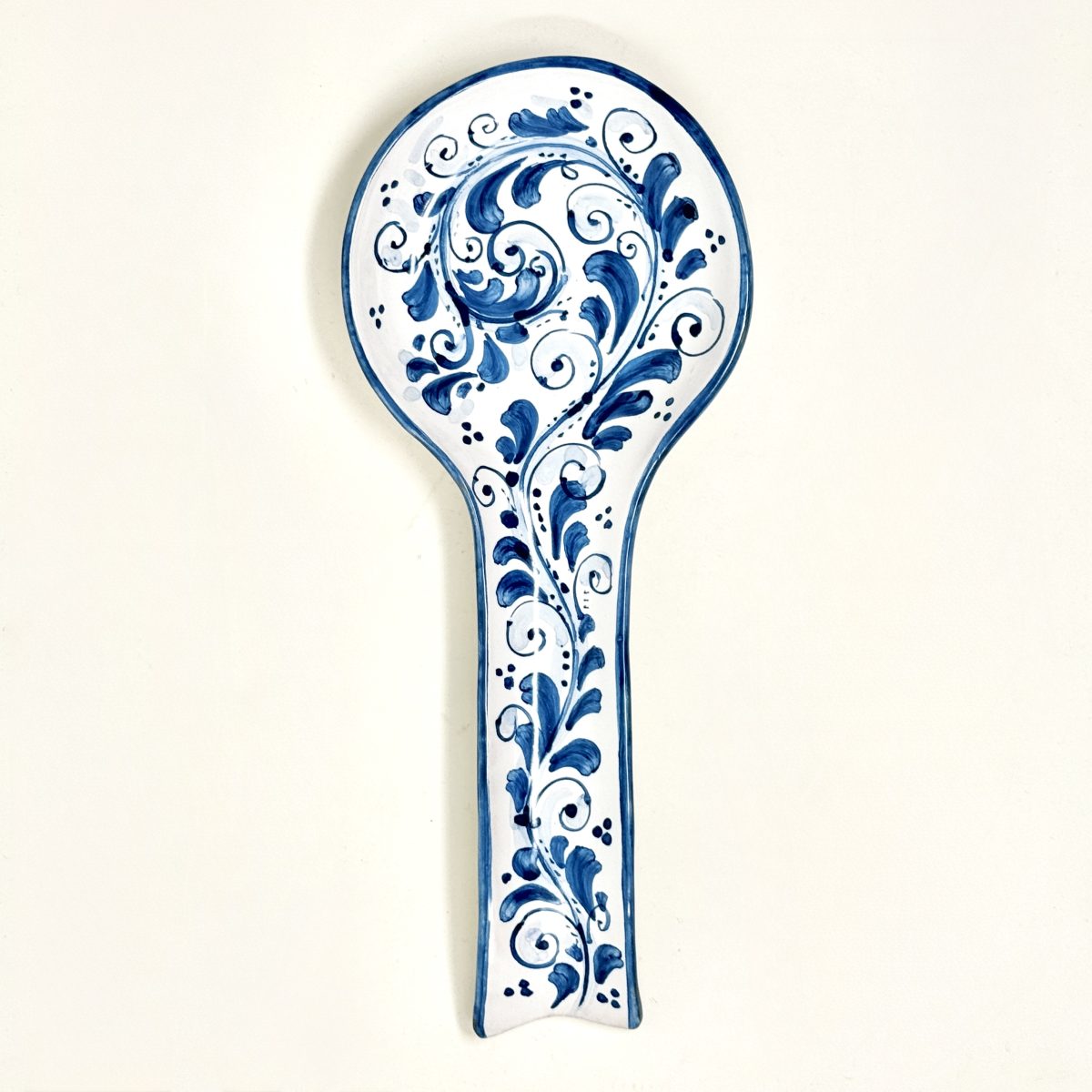 Hand-Painted Ceramic Spoon Rest - Blue Maiolica - Image 1