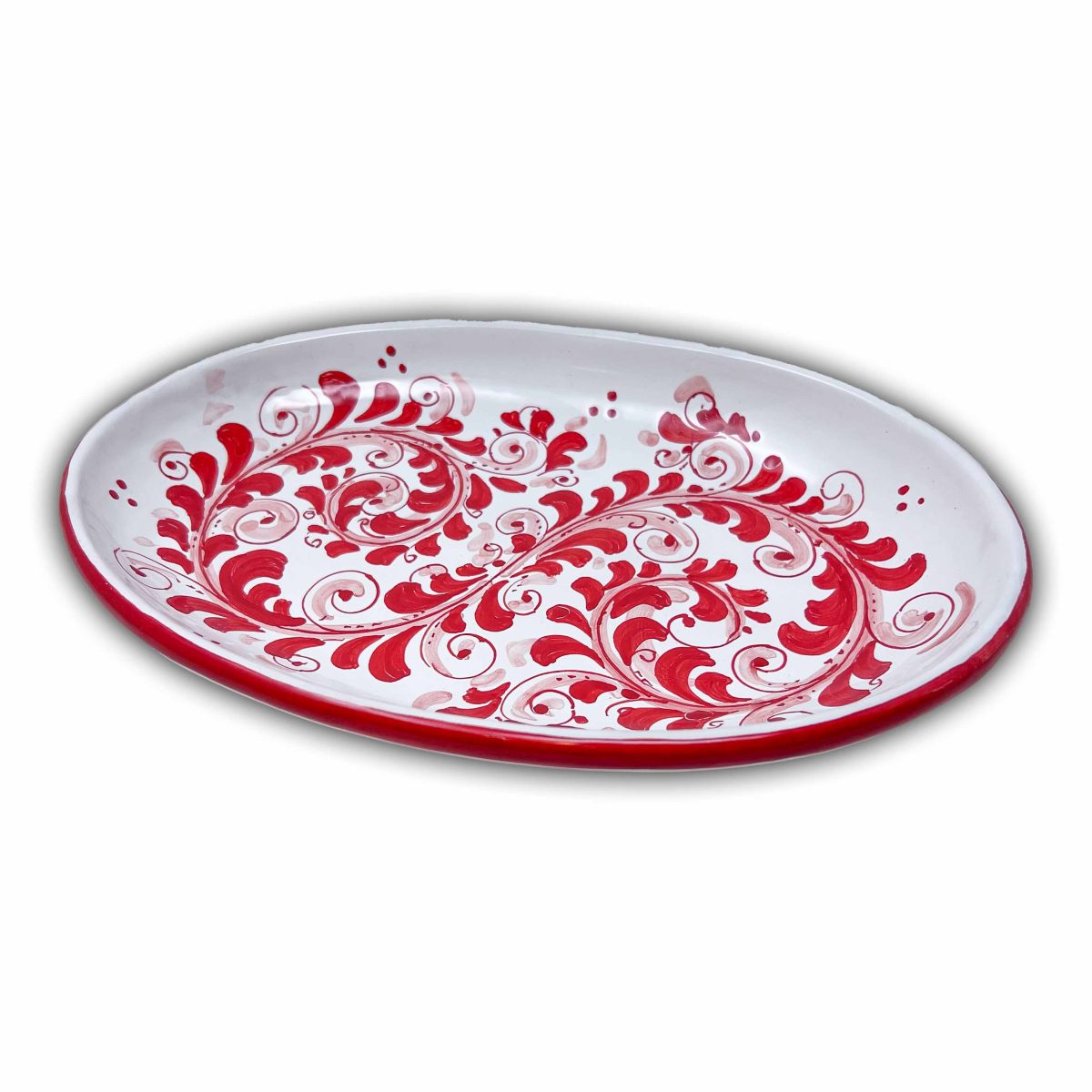 Hand-Painted Ceramic Red Long Oval Plate, Medium - 27 cm (10,83 inch) - Image 1