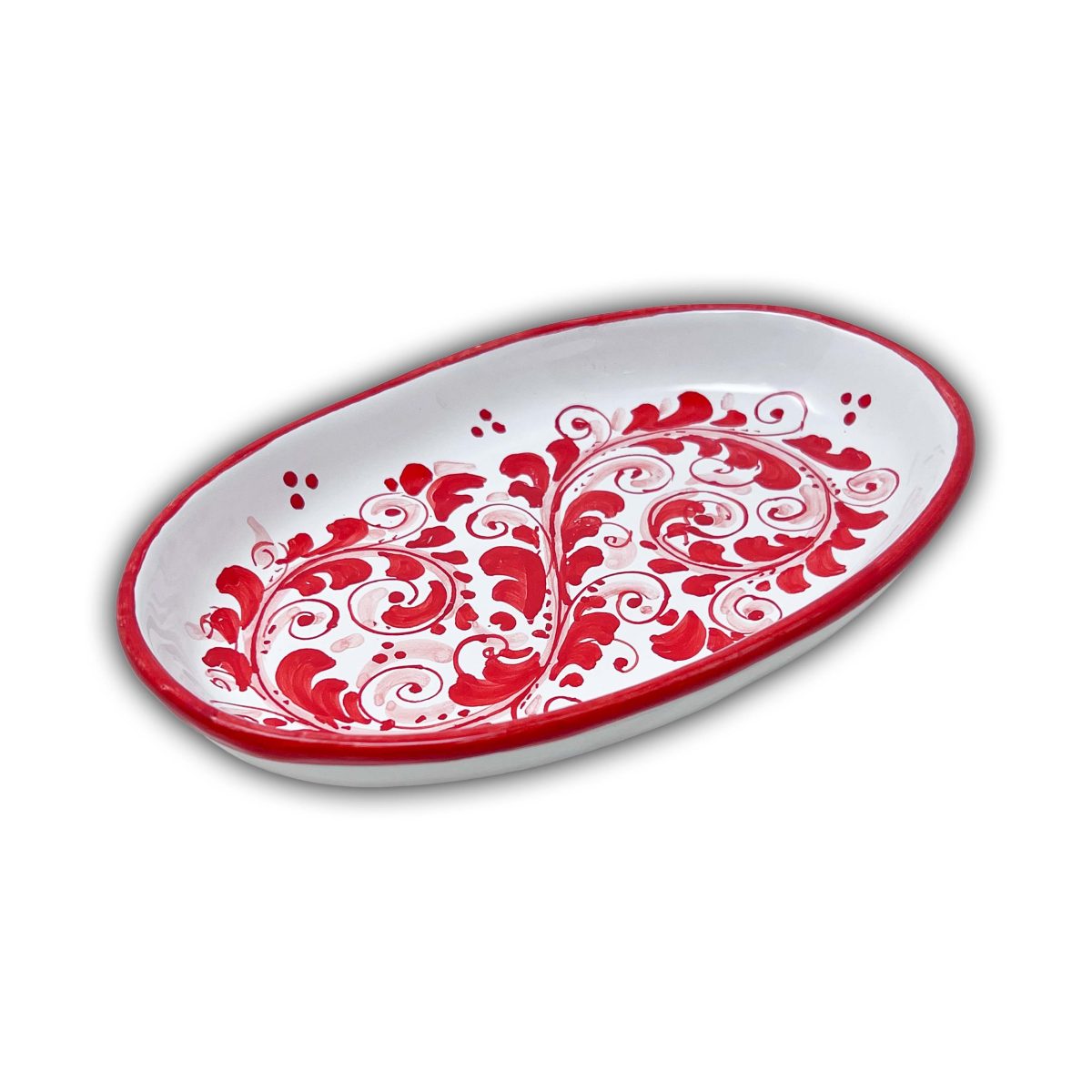 Hand-Painted Ceramic Red Long Oval Plate, Small - 20 cm (7.9 inch) - Image 1