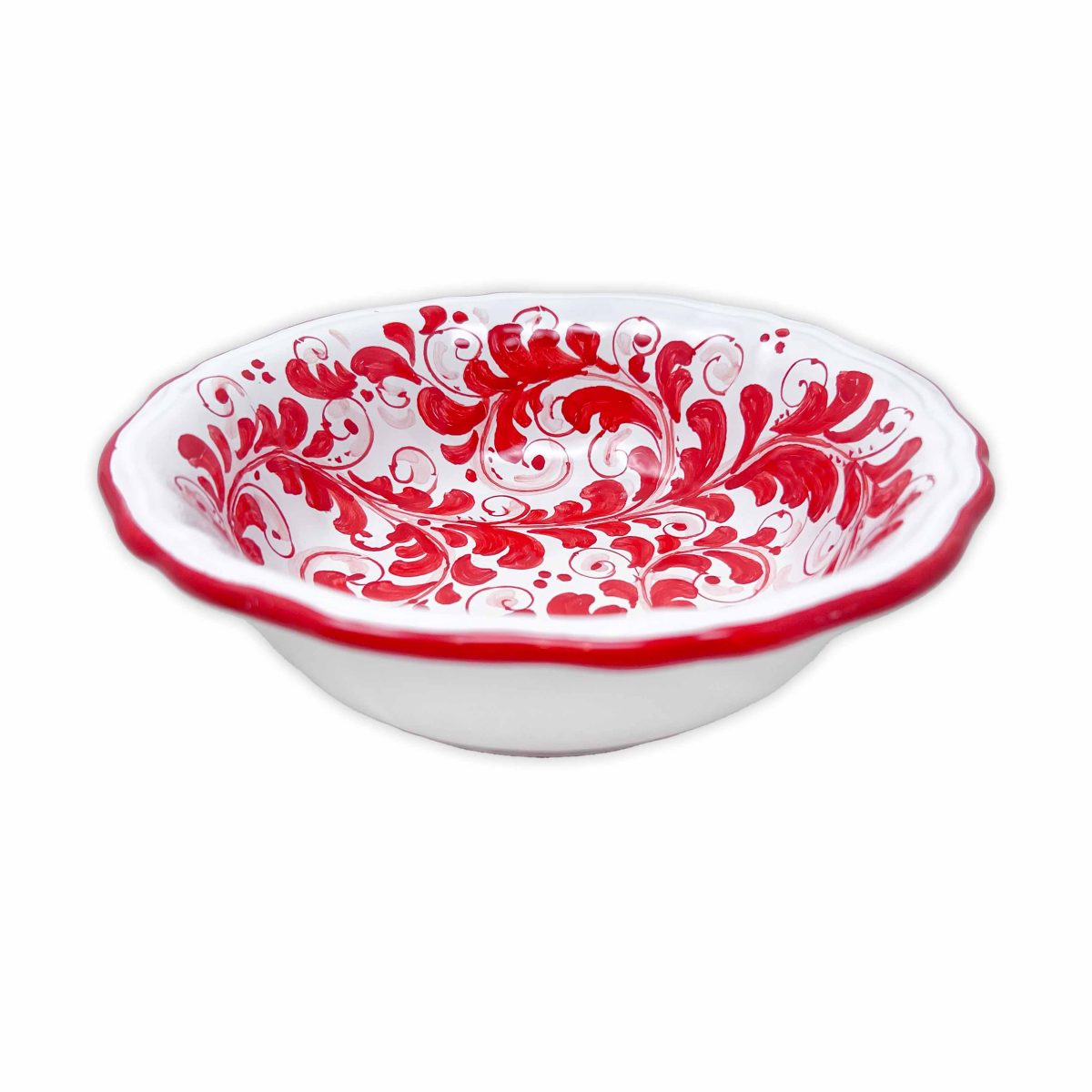Hand-Painted Scalloped RED Bowl, Sicilian Ceramic – 19 cm (7.5”) - Image 1