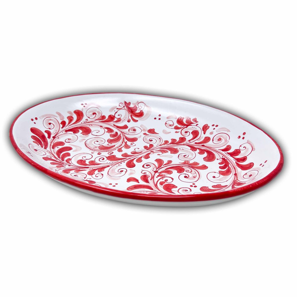 Hand-Painted Ceramic Red Long Oval Plate, Large - 35cm (13,78 inch) - Image 1