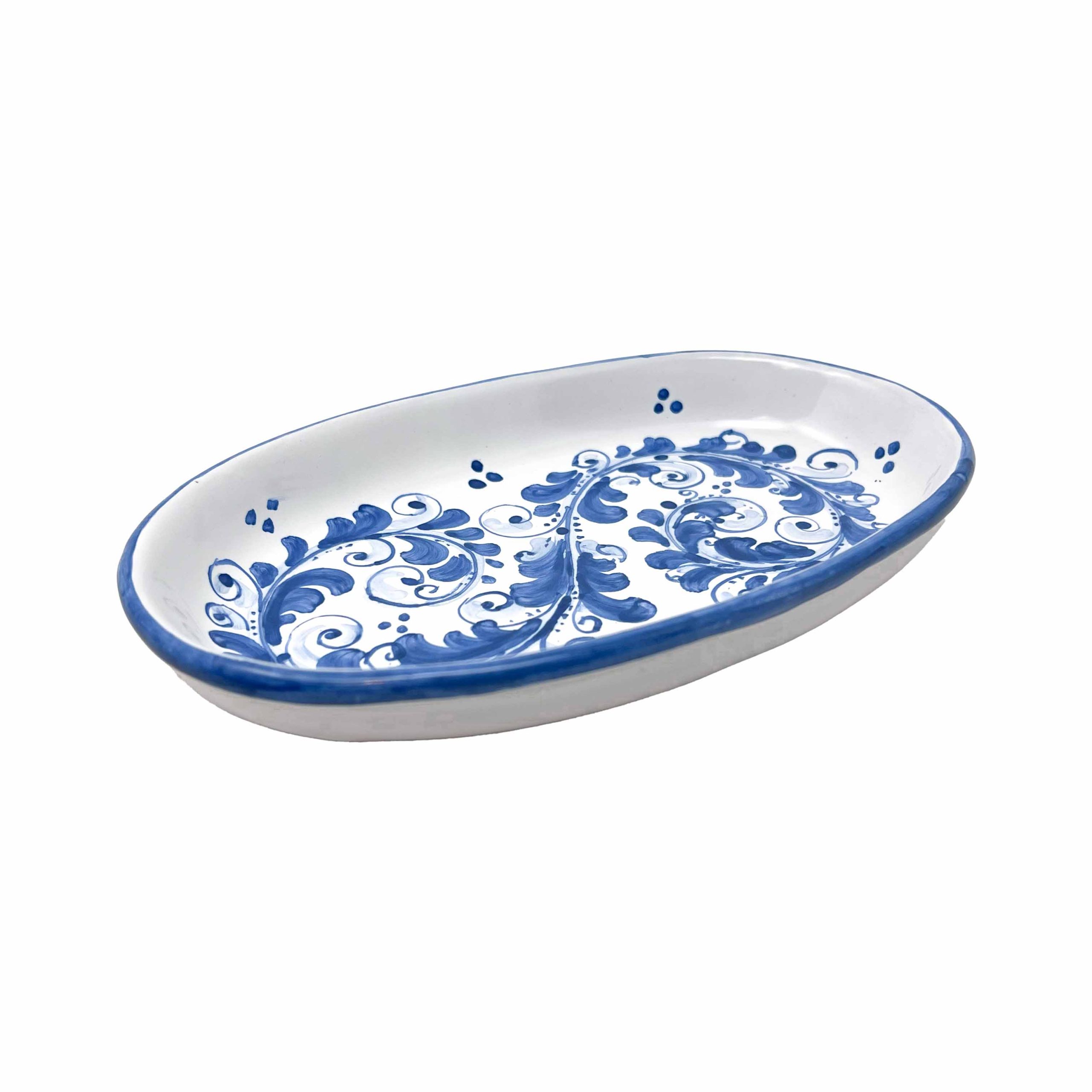 Hand-Painted Ceramic Blue Long Oval Plate, Small - 20 cm (7.9 inch) Hand-Painted Ceramic Blue Long Oval Plate, Small - 20 cm (7.9 inch)