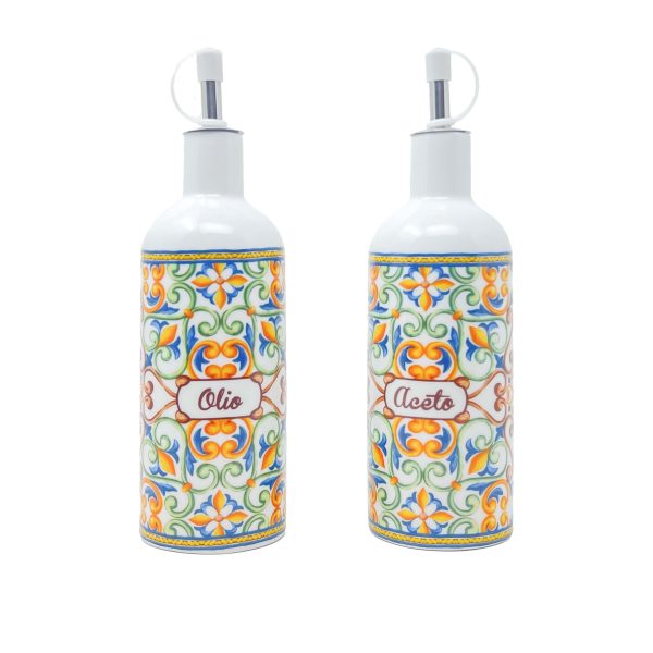 Oil & Vinegar Bottle Set – Majolica Inspired Design