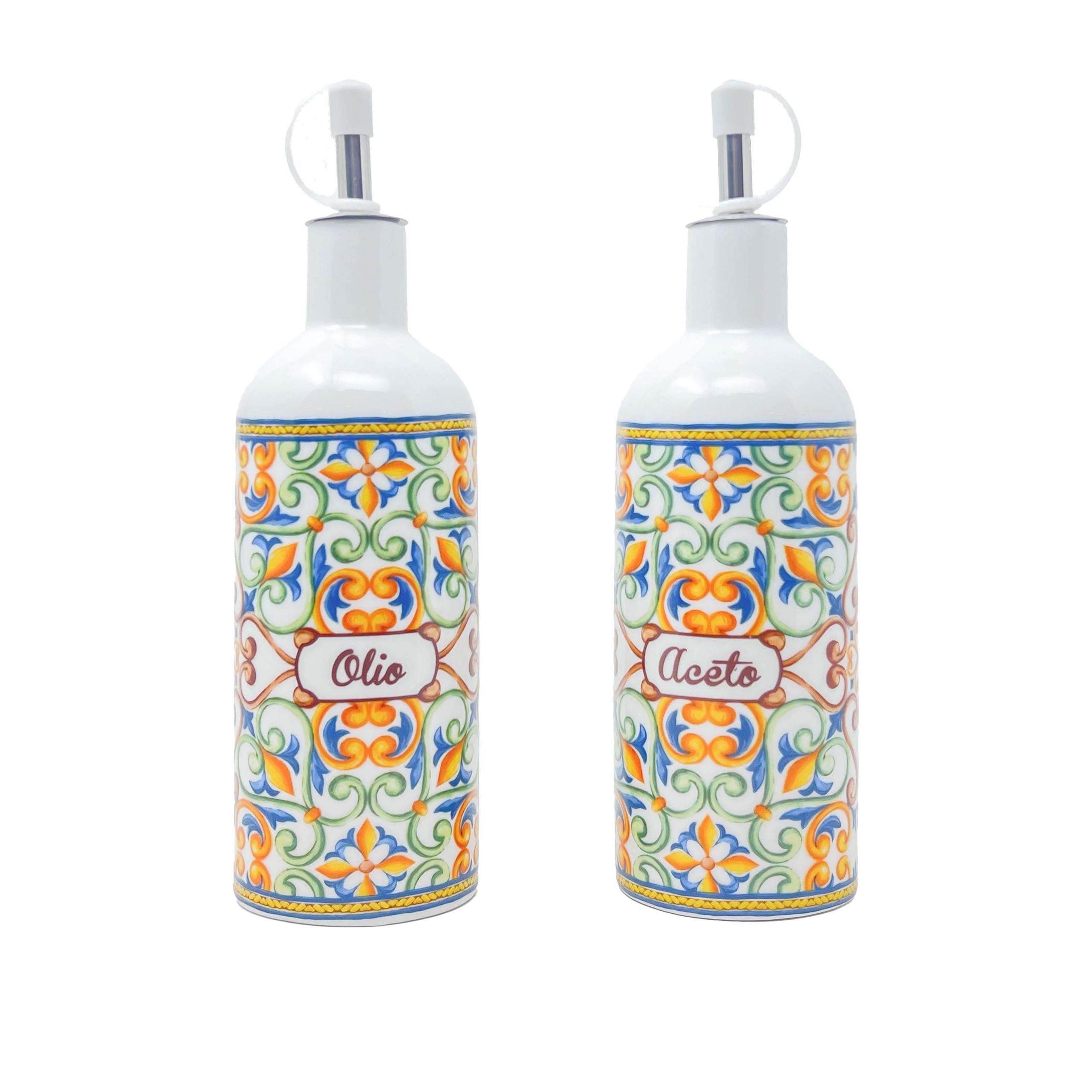 Oil & Vinegar Bottle Set – Majolica Inspired Design Oil & Vinegar Bottle Set – Majolica Inspired Design - Image 1