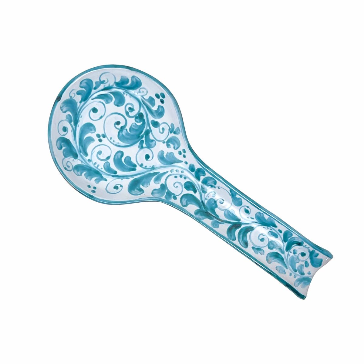 Hand-Painted Ceramic Spoon Rest - Green Maiolica - Image 2