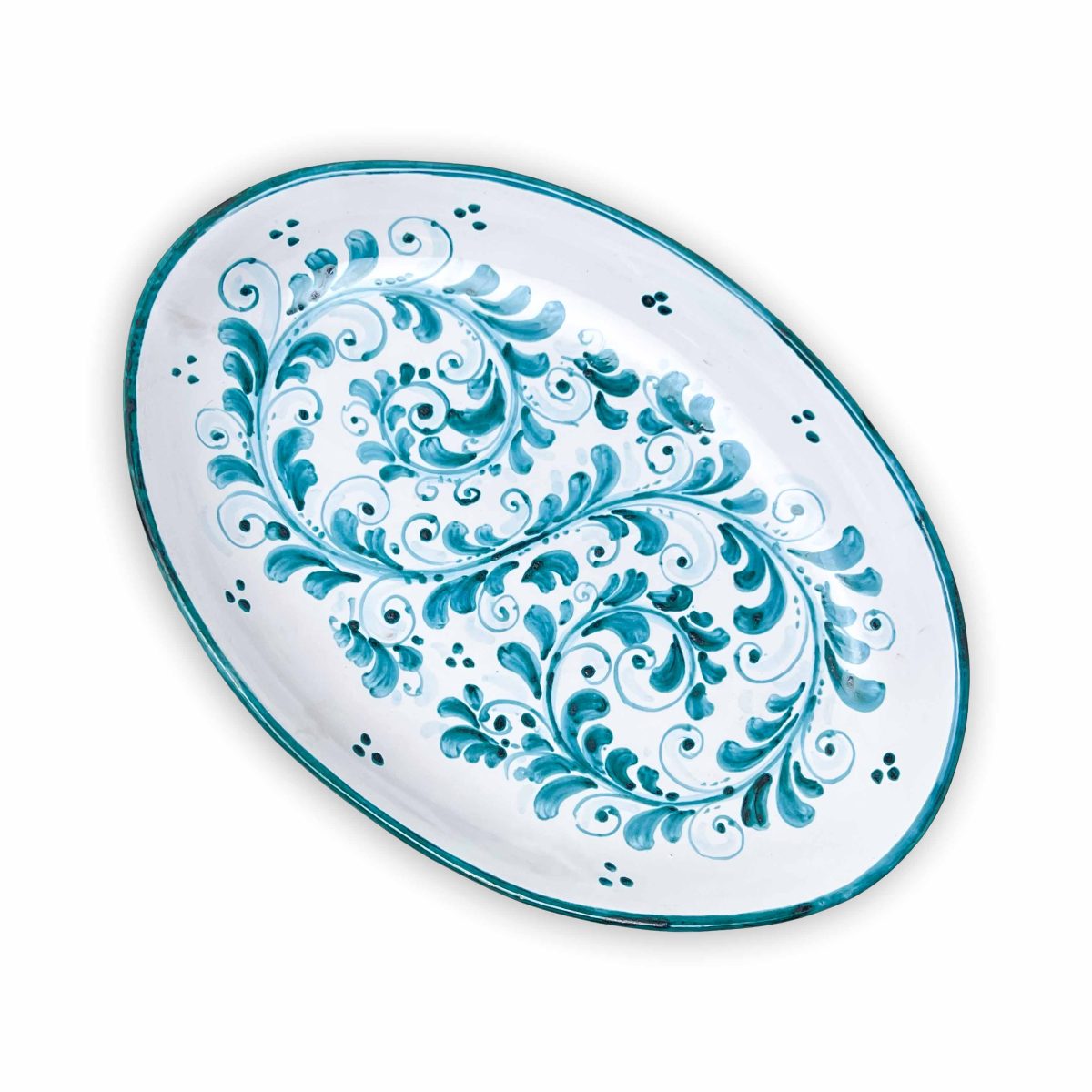 Hand-Painted Ceramic Green Long Oval Plate, Large - 35cm (13,78 inch) - Image 2
