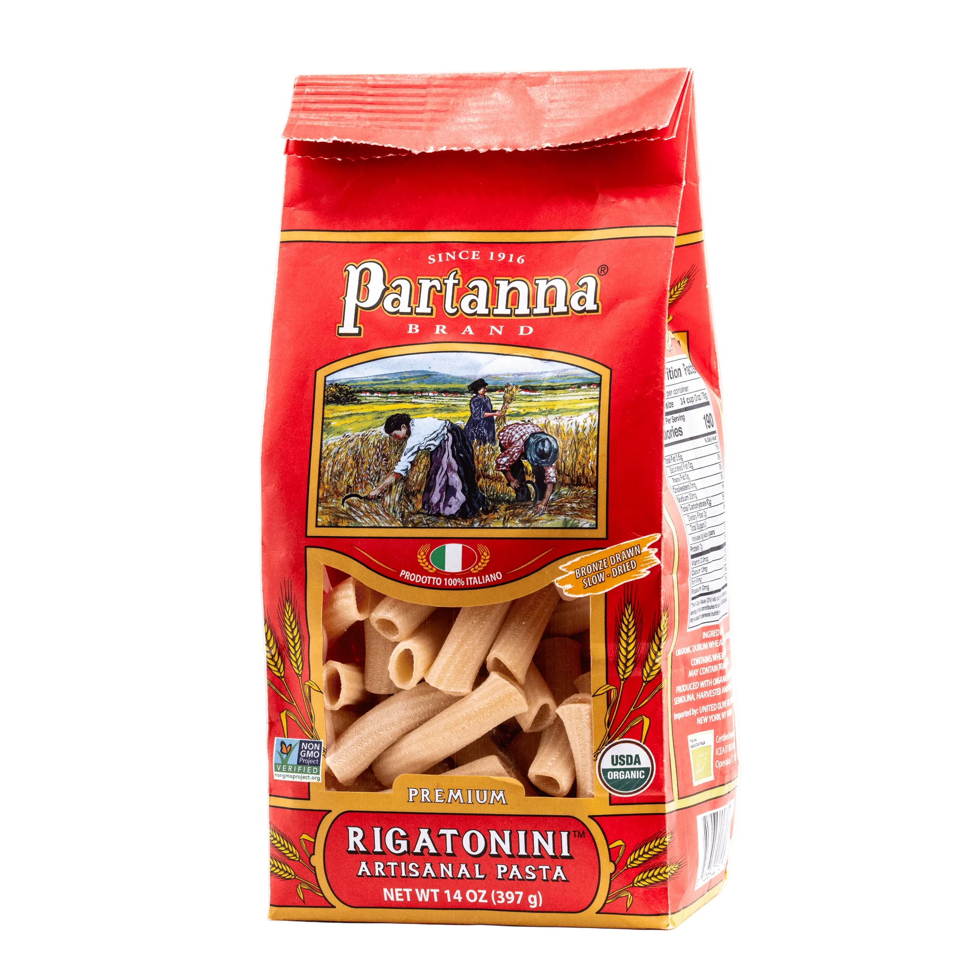 PartannaRigatonini-2 Partanna, Organic Premium Rigatonini Italian Artisanal Pasta - 14 oz (397g) - Image 1