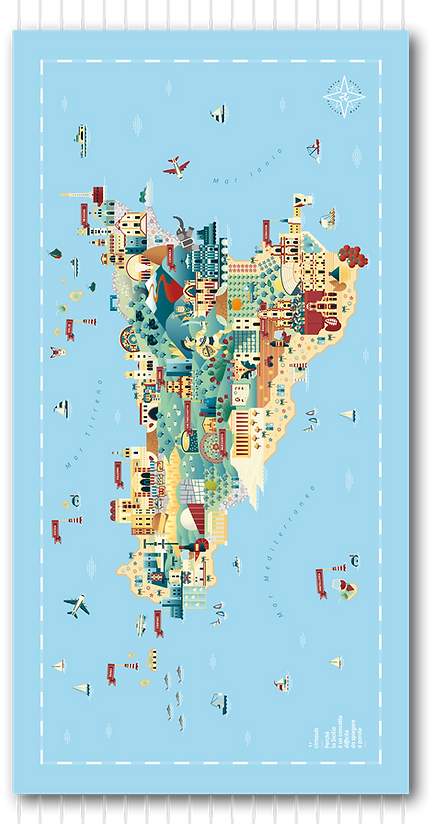 Best Sicily Map Beach Towel - 80×160 cm (31.5 x 63")