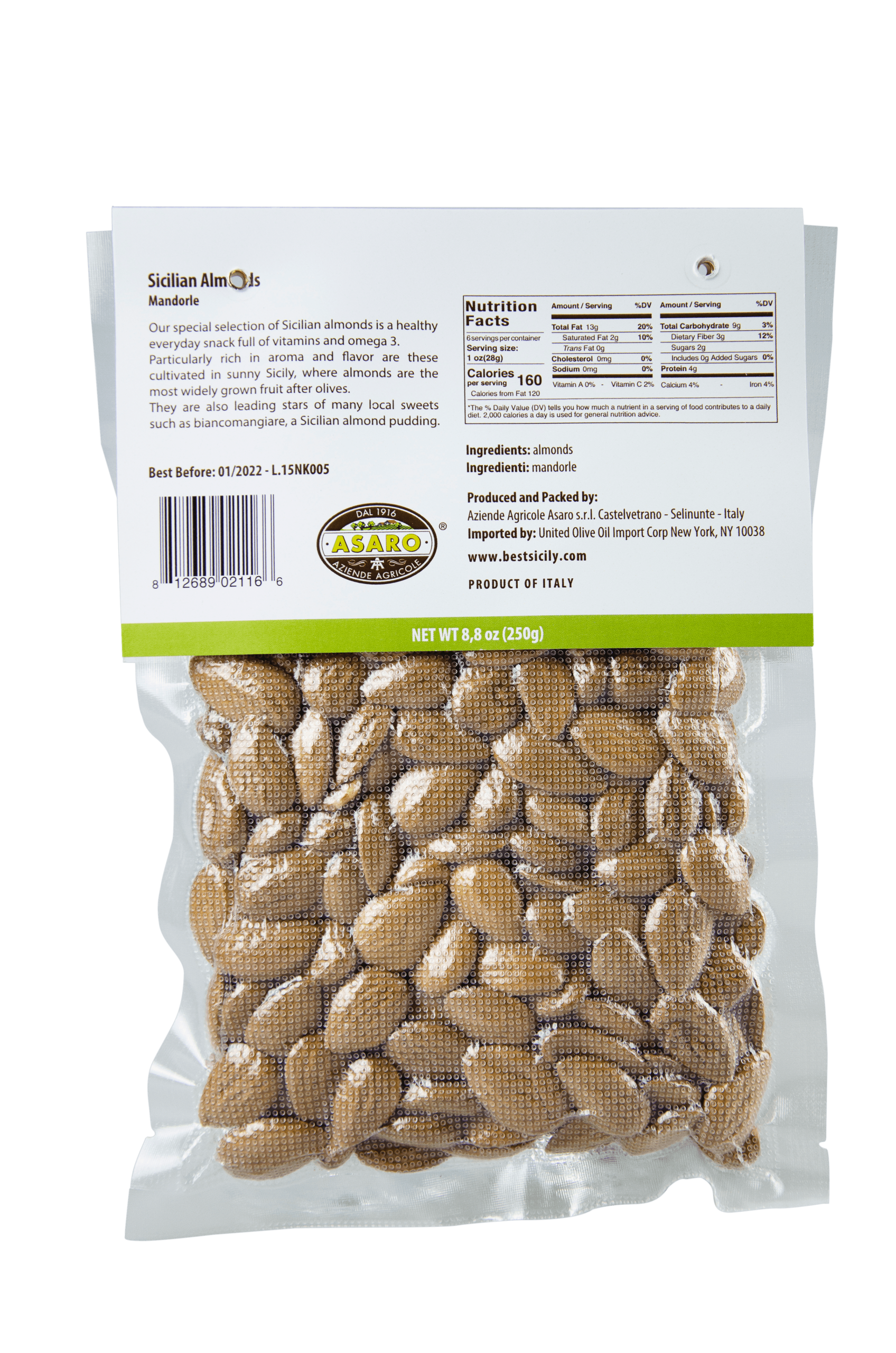 Asaro Farms Sicilian Raw Almonds - 8.8oz (250g) - Image 2